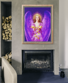 Angel of Abundance Framed Painting Over Fireplace