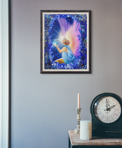 Archangel with Aquamarine Crystal Over Clock