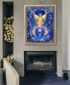 Archangel with Sapphire Crystal Over Fireplace